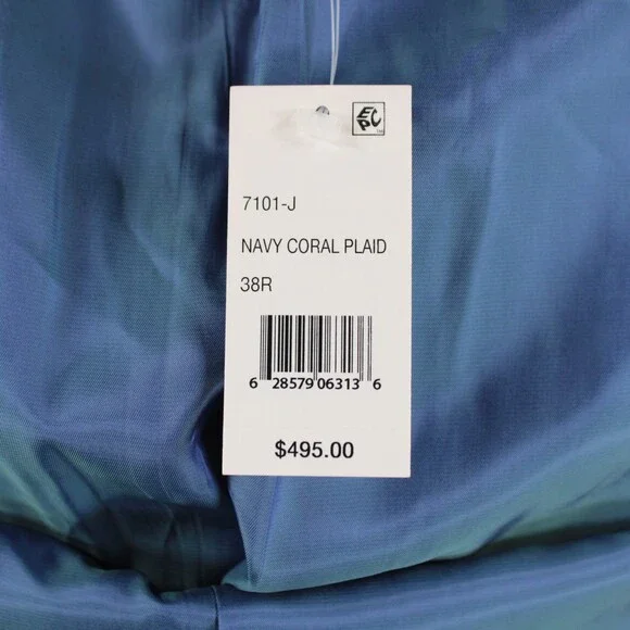Cardinal of Canada NWT 100% Wool Sport Coat Size 38R US In Blue w/ Coral Plaid